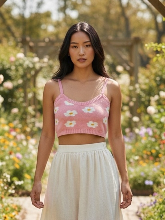 Altar'd State Tops - Altar'd State Cottagecore Pink Floral Knit Crop Top